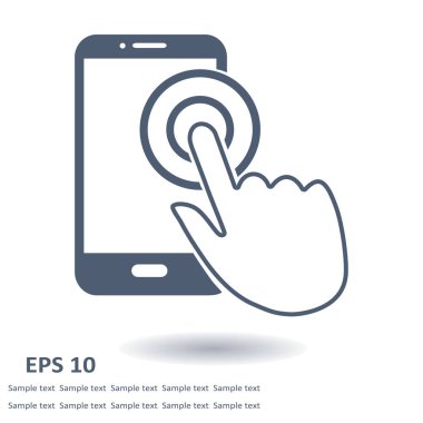 Dokunmatik ekran smartphone işareti simgesi. El işaretçi simgesi. Düz tasarım stili. Vektör Eps 10.