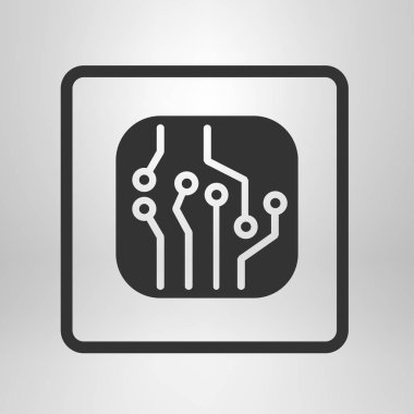 Devre kartı simgesi. Teknoloji düzeni kare simgesi. Düz tasarım stili.