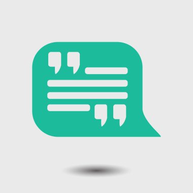 Simge alıntı. Tırnak işareti konuşma balonu sembol. Doğrudan nutuk işareti.