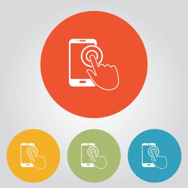 Dokunmatik ekran smartphone işareti simgesi. El işaretçi simgesi. Düz tasarım stili. Vektör Eps 10.