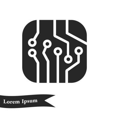 Devre kartı simgesi. Teknoloji düzeni kare simgesi. Düz tasarım stili.