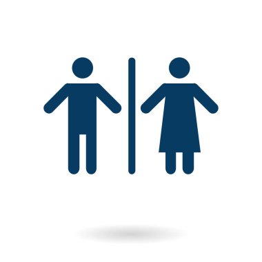 WC işareti simgesi. Tuvalet sembolü. Erkek ve kadın tuvalet. Düz tasarım. Kırmızı ve beyaz renkler.