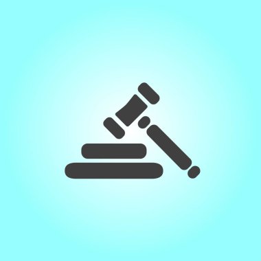 Açık artırma çekiç sembolü. Hukuk hakimi tokmak simgesi. Düz tasarım stili.