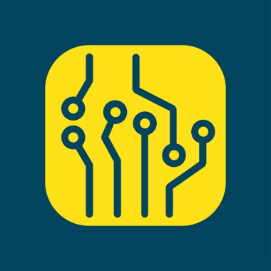 Devre kartı simgesi. Teknoloji düzeni kare simgesi. Düz tasarım stili.