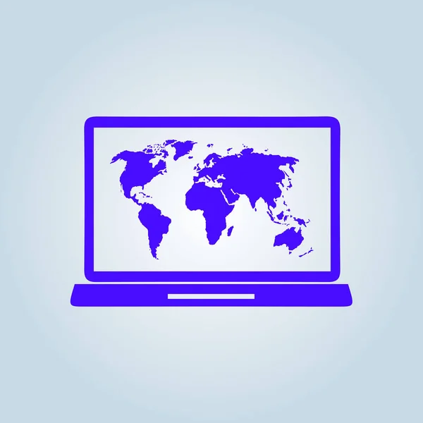 Laptop Ilustração Mapa Mundo Símbolo Geografia Mapa Mundial Estilo Design — Vetor de Stock