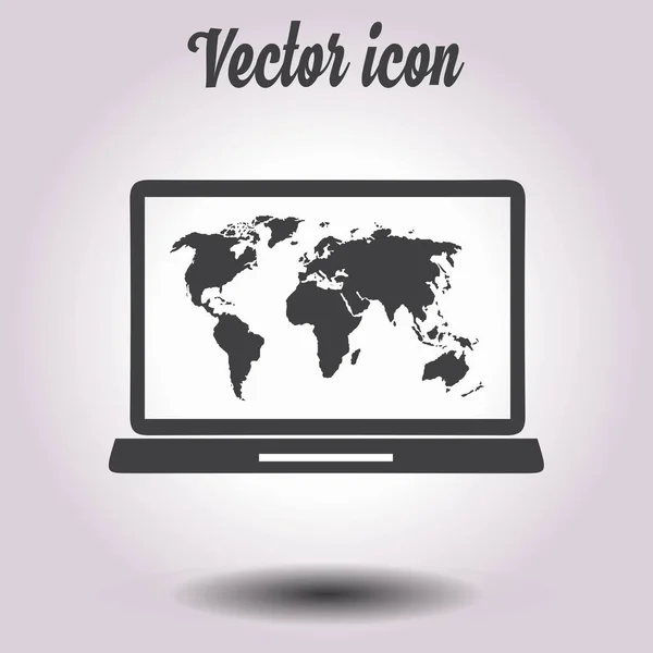 Laptop Und Illustration Der Weltkarte Weltkarte Geographie Symbol Flachen Design — Stockvektor