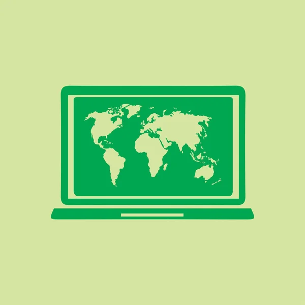 Laptop Och Världen Karta Illustration Världen Karta Geografi Symbol Platt — Stock vektor