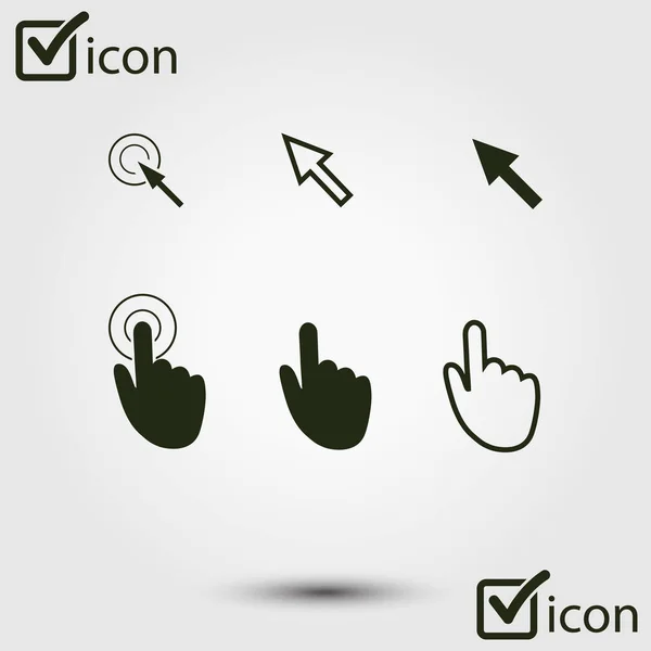 Iconos Puntero Cursor Haga Clic Presionar Tocar Acciones Estilo Plano — Vector de stock