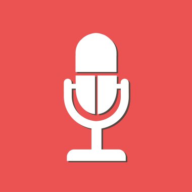 Mikrofon simgesi. Sözcü sembolü. Canlı müzik işareti. Düz tasarım tarzı. Vektör EPS 10.