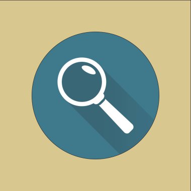 Büyüteç simgesi. Arama düğmesi. Büyüteç Camı. Düz tasarım stili. 