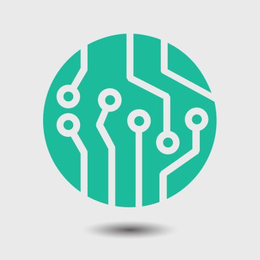 Devre kartı simgesi. Teknoloji düzeni kare simgesi. Düz tasarım stili.