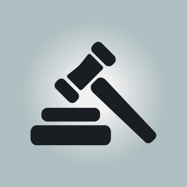 Açık artırma çekiç erkek. Hukuk hakimi tokmak simgesi. Düz tasarım stili.
