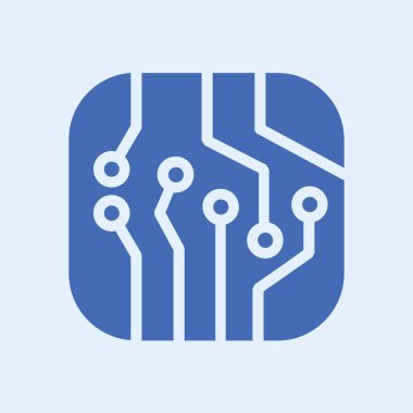 Devre kartı simgesi. Teknoloji düzeni kare simgesi. Düz tasarım stili.