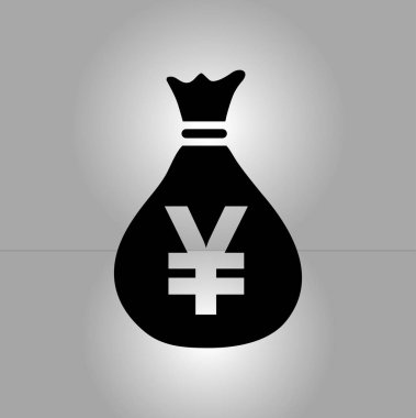 Para çantası simgesi. Yen Jpy para birimi konuşma balonu simgesini. Düz tasarım stili. EPS 10.