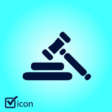 Açık artırma çekiç erkek. Hukuk hakimi tokmak simgesi. Düz tasarım stili.