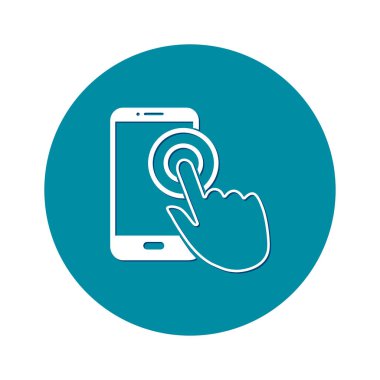 Dokunmatik ekran smartphone işareti simgesi. El işaretçi simgesi. Düz tasarım stili. Vektör Eps 10.