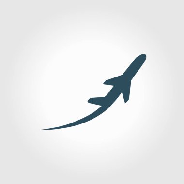 Uçak uçuş biletleri hava sinek seyahat kalkış siluet öğesi. Uçak sembolü. Seyahat etmek simge. Düz tasarım. EPS 10.