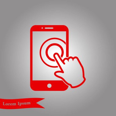 Dokunmatik ekran smartphone işareti simgesi. El işaretçi simgesi. Düz tasarım stili. Vektör Eps 10.