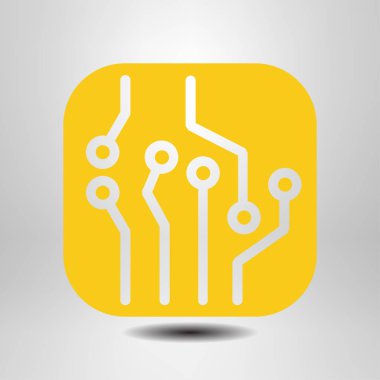 Devre kartı simgesi. Teknoloji düzeni kare simgesi. Düz tasarım stili.