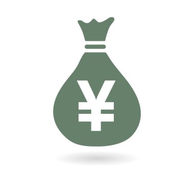 Para çantası simgesi. Yen Jpy para birimi konuşma balonu simgesini. Düz tasarım stili. EPS 10.