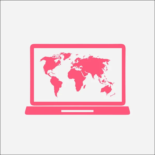 Laptop Ilustração Mapa Mundo Símbolo Geografia Mapa Mundial Estilo Design — Vetor de Stock