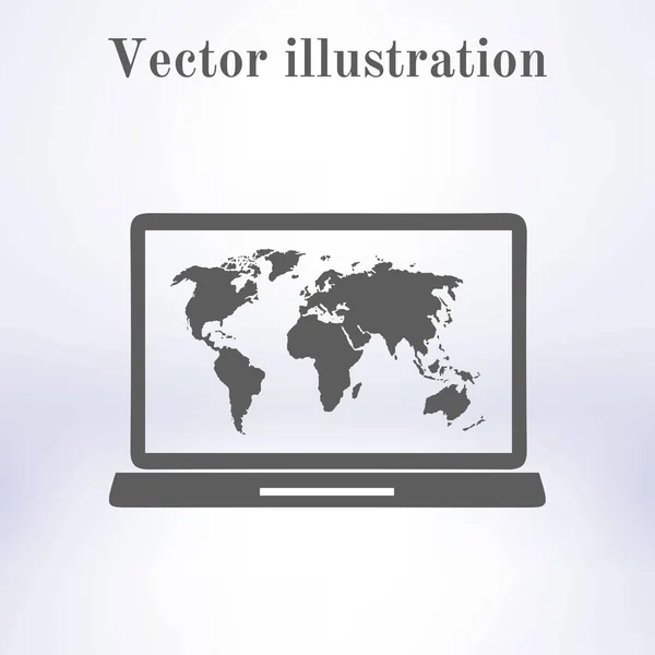 Laptop Und Illustration Der Weltkarte Weltkarte Geographie Symbol Flachen Design — Stockvektor