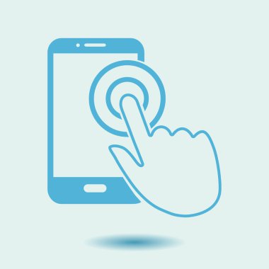Dokunmatik ekran smartphone işareti simgesi. El işaretçi simgesi. Düz tasarım stili. Vektör Eps 10.