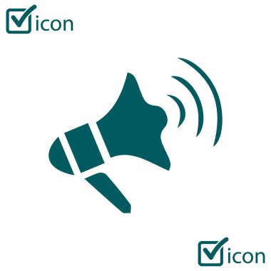 Yakında simge megafon. Hoparlör simgesi. Haberler ve acil reklamlar.