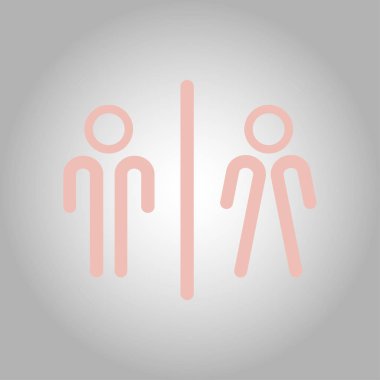 WC işareti simgesi. Tuvalet sembolü. Erkek ve kadın tuvalet. Düz tasarım. Kırmızı ve beyaz renkler.