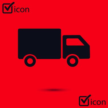 Teslimat kamyonu işareti simgesi. Kargo van sembolü. Sevk irsaliyelerini ve ücretsiz teslim. Düz stil. Vektör.