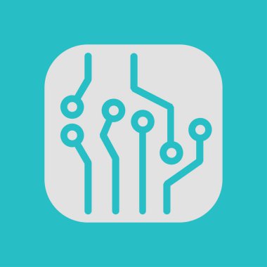 Devre kartı simgesi. Teknoloji düzeni kare simgesi. Düz tasarım stili.