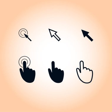 İmleç işaretçisini simgeler. Fare, el, ok. Basın tıklatın ve eylemler dokun. Düz stil. EPS 10 vektör çizim 