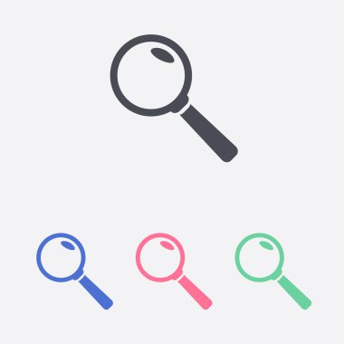 Büyüteç simgesi. Arama düğmesi. Büyüteç Camı. Düz tasarım stili. 