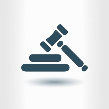 Açık artırma çekiç sembolü. Hukuk hakimi tokmak simgesi. Düz tasarım stili.
