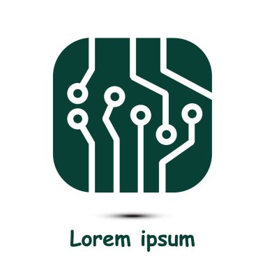 Devre kartı simgesi. Teknoloji düzeni kare simgesi. Düz tasarım stili.