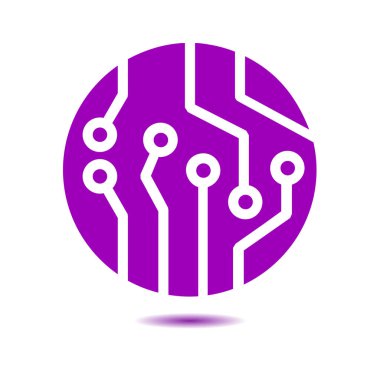 Devre kartı simgesi. Teknoloji düzeni kare simgesi. Düz tasarım stili.