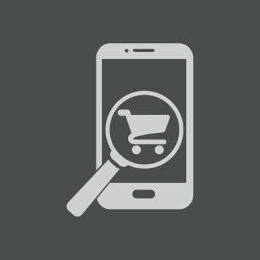 Cam shoping akıllı telefon arıyor. Shoping online simgesi.