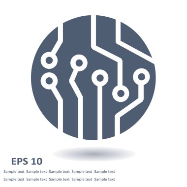 Devre kartı simgesi. Teknoloji düzeni kare simgesi. Düz tasarım stili.