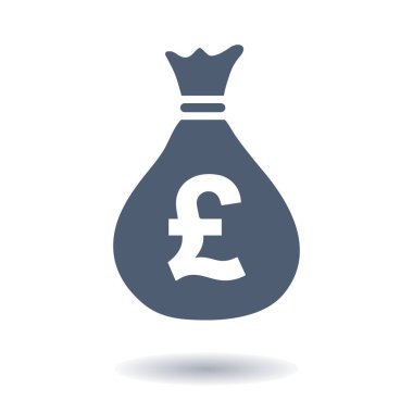 Para çantası simgesi. Lirası Gbp para birimi simgesi. Düz tasarım stili. EPS 10.