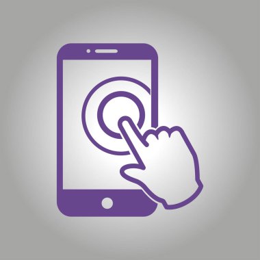 Dokunmatik ekran smartphone işareti simgesi. El işaretçi simgesi. Düz tasarım stili. Vektör Eps 10.