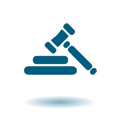 Açık artırma çekiç sembolü. Hukuk hakimi tokmak simgesi. Düz tasarım stili.