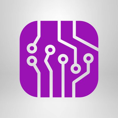 Devre kartı simgesi. Teknoloji düzeni kare simgesi. Düz tasarım stili.