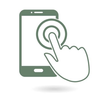 Dokunmatik ekran smartphone işareti simgesi. El işaretçi simgesi. Düz tasarım stili. Vektör Eps 10.