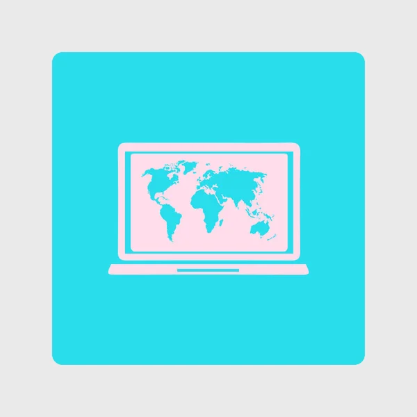 Laptop Svět Mapa Obrázku Světová Mapa Geografie Symbol Plochý Design — Stockový vektor