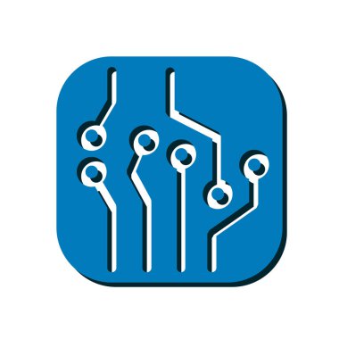 Devre kartı simgesi. Teknoloji düzeni kare simgesi. Düz tasarım stili.