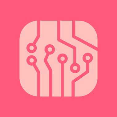 Devre kartı simgesi. Teknoloji düzeni kare simgesi. Düz tasarım stili.