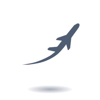 Uçak uçuş biletleri hava sinek seyahat kalkış siluet öğesi. Uçak sembolü. Seyahat etmek simge. Düz tasarım. EPS 10.