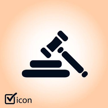 Açık artırma çekiç sembolü. Hukuk hakimi tokmak simgesi. Düz tasarım stili.