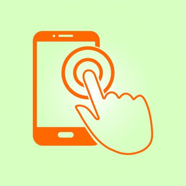 Dokunmatik ekran smartphone işareti simgesi. El işaretçi simgesi. Düz tasarım stili. Vektör Eps 10.
