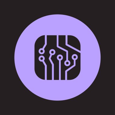 Devre kartı simgesi. Teknoloji düzeni kare simgesi. Düz tasarım stili.